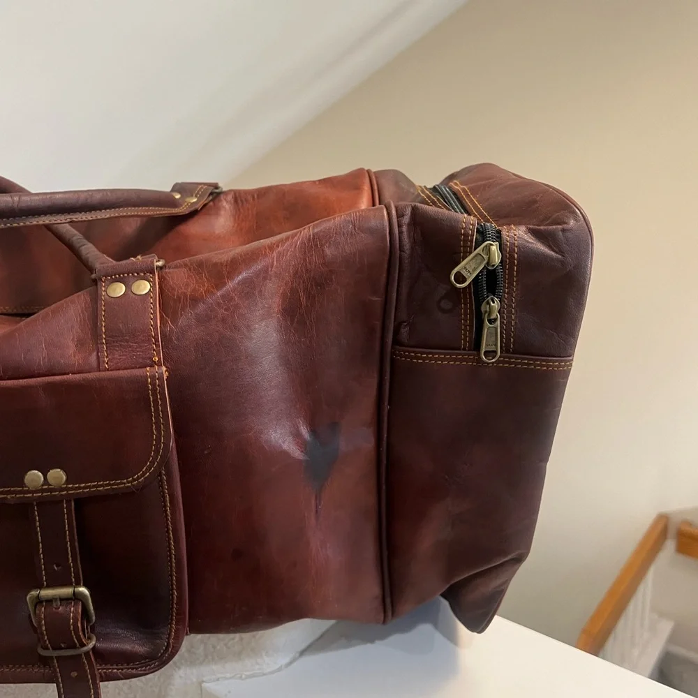 Men's‎ Genuine Dark Leather Large Vintage Duffel Travel Weekend Overnight Bag